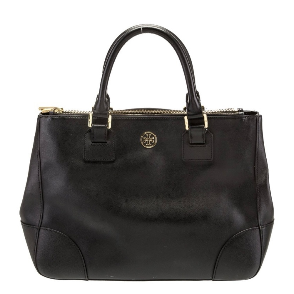 Tory Burch Black Leather Tote with Structured Design